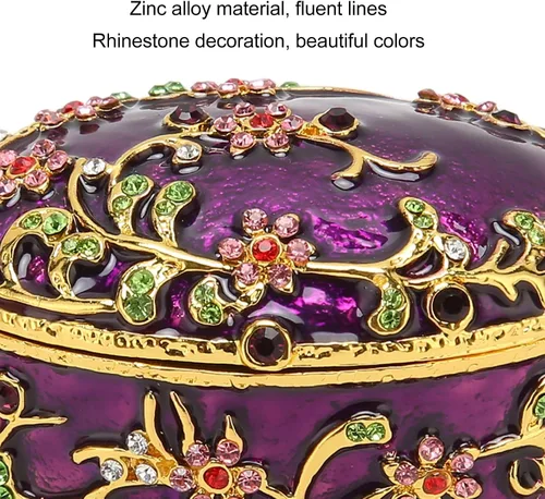 Vista 4 de TOPINCN Joyero con bisagras, caja de joyería clásica, almacenamiento seguro, decorativo, pintado a mano, detalles de baño para anillos (morado)