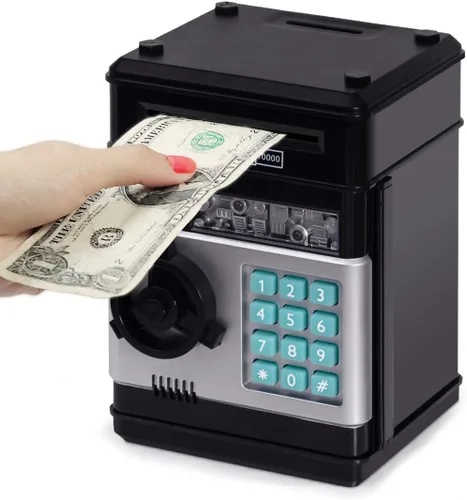 Vista 19 de Refasy Alcancía para dinero en efectivo, cajero automático, banco electrónico de monedas para niños de 3 a 12 años, caja de ahorro de dinero, mini
