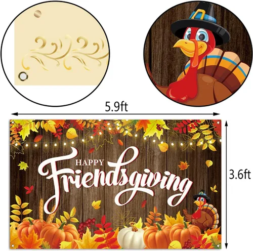Vista 3 de Nepnuser Happy Friendsgiving - Telón de fondo para cabina de fotos, cosecha de calabaza para otoño, Acción de Gracias, amigos, decoración de pared