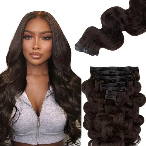 Vista 24 de Lashey Extensiones de cabello humano con clip, sin costuras, #1, color negro azabache, extensiones de cabello humano real, extensiones de cabello