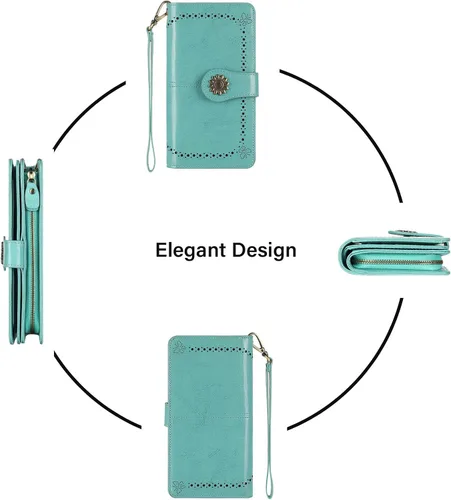 Vista 6 de Lavemi - Cartera de piel con bloqueo RFID para mujer, de gran capacidad, para llevarla a la muñeca