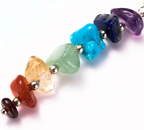 Vista 4 de Aretes colgantes de piedra de 7 chakras, piedra de reiki natural, joyería de energía curativa para mujeres y niñas