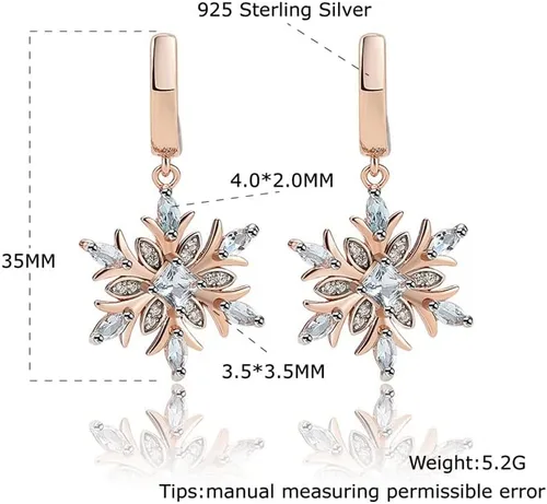 Vista 5 de yaoqijie - Aretes de plata de ley 925 con piedras preciosas de copo de nieve, topacio azul para mujer, encantadores, delicados, joyería fina