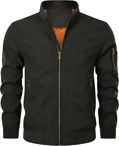 Vista 2 de HOOD CREW Chaqueta bomber para hombre, ligera, casual, elegante, para primavera, otoño, cortavientos, con cremallera, con bolsillos