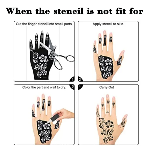 Vista 7 de XMASIR 20 hojas de plantillas de tatuaje de henna para mano, plantillas temporales de tatuaje de aerógrafo, calcomanías de tatuaje árabe, plantillas