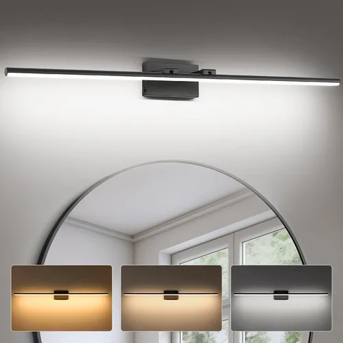 Vista 13 de Lámpara LED para tocador de baño, moderna lámpara de baño sobre el espejo (blanco frío 6000 K), barra de luz de tocador con ángulo ajustable, 24