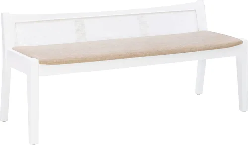 Vista 14 de Powell Kasi - Banco de caña de respaldo bajo natural con asiento tapizado beige
