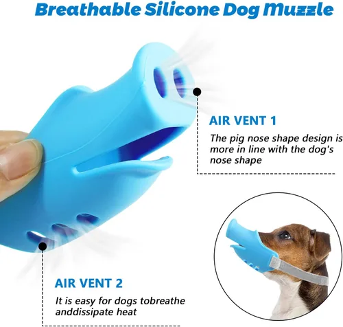 Vista 2 de HOWWFALY Bozal de silicona para perro, bozal suave para perros pequeños y medianos, caniche corgi, perro salchicha, forma de boca de cerdo