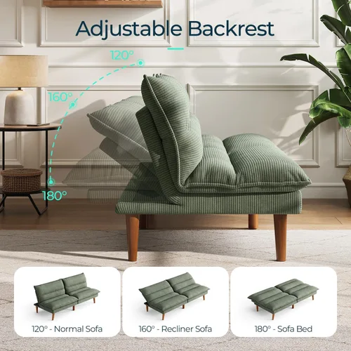 Vista 4 de LINSY HOME Sofá Cama Futón - Sofá Cama de Pana Convertible con Respaldo Ajustable, Sofá Cama Pequeño Moderno Tipo Loveseat para Espacios Pequeños