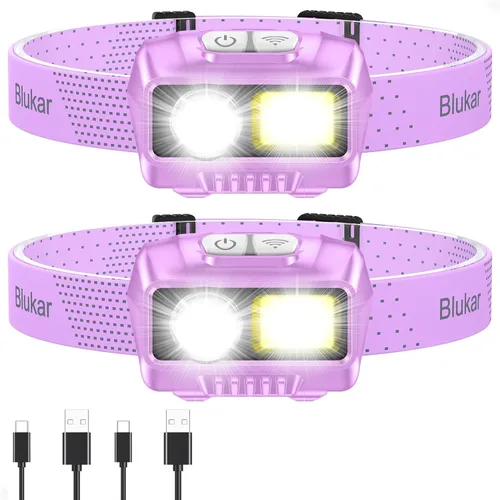 Vista 12 de Blukar Linterna frontal LED recargable, 2000L de alto lumen súper brillante regulable linterna con sensor de movimiento, 8 modos, foco e reflector