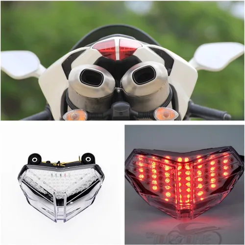 Vista 2 de TOPZONE Compatible con Ducati SUPERBIKE 1198 y 1098 S y 848; luz trasera LED de freno + indicadores de señal de giro integrados (lente transparente)