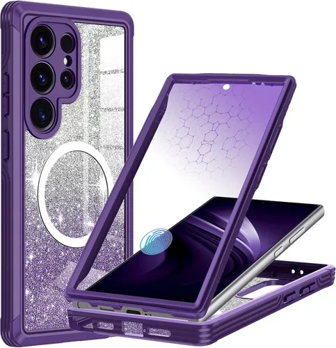Vista 37 de Funda para Galaxy A16 5G, compatible con MagSafe, funda magnética con purpurina integrada con protector de pantalla de vidrio templado 9H, funda
