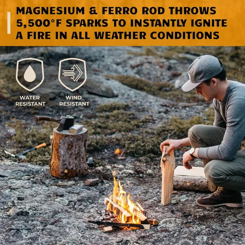 Vista 2 de Ferro Rod Fire Starter Kit Flint and Steel Striker Herramienta de varilla de magnesio impermeable y arter de fuego para fogatas
