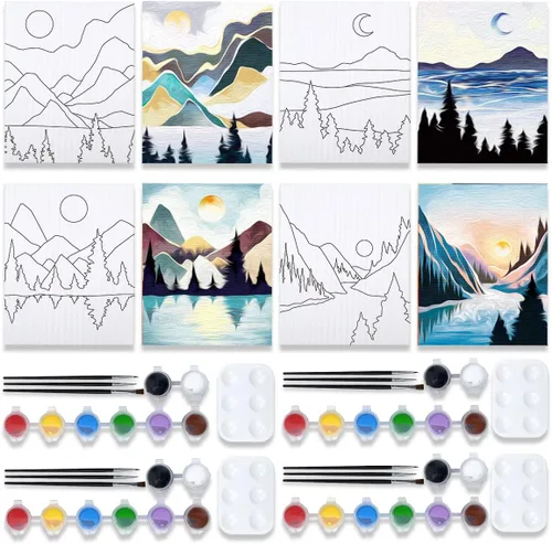 Vista 6 de VOCHIC Paquete de 4 kits de fiesta de 8 x 10 pulgadas, kit de pintura de lienzo predibujado para pintura para adultos, suministros de pintura