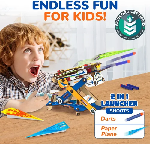 Vista 2 de Smartivity DIY 2 en 1 Aviones de papel hidráulicos y lanzadores de dardos STEM juguete para niños de 6 a 14 años Regalos de cumpleaños para niños