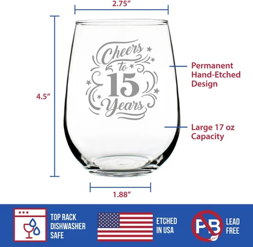 Vista 6 de Personalizado Salud a los 15 años - Copa de vino sin tallo con mensaje grabado personalizado - Regalos para decoración de fiesta de 15 aniversario