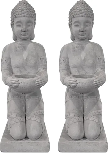 Vista 14 de Kante 25.6 "ligero sentado meditando Buda Zen interior al aire libre estatua gris hormigón Sentado de hormigón de 25.6 "h