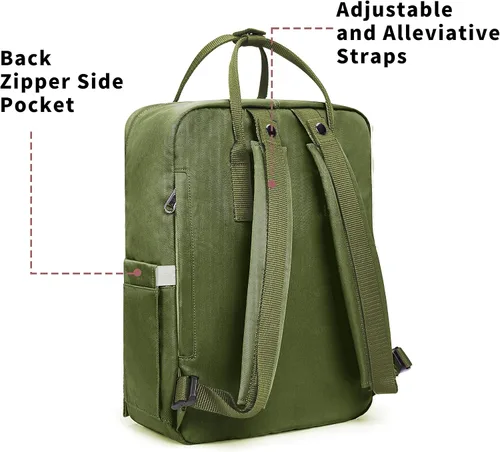 Vista 4 de KALIDI Mochila casual para laptop de 15 pulgadas, mochila clásica para campamento, viajes, exteriores, cuadrada, mochila para universidad, Verde