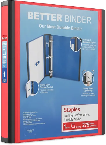 Vista 28 de Carpeta con anillos en forma de "D" de 1 pulgada para mejor visualización Staples, Negro