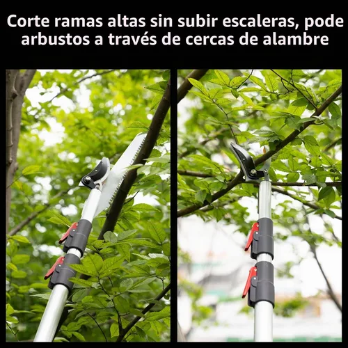 Vista 6 de FLORA GUARD Podadora de Árboles Extensible de 4.6-10 pies, Podadora de Corte y Sujeción – Sierra de Poste de Largo Alcance, Recolector de Frutas