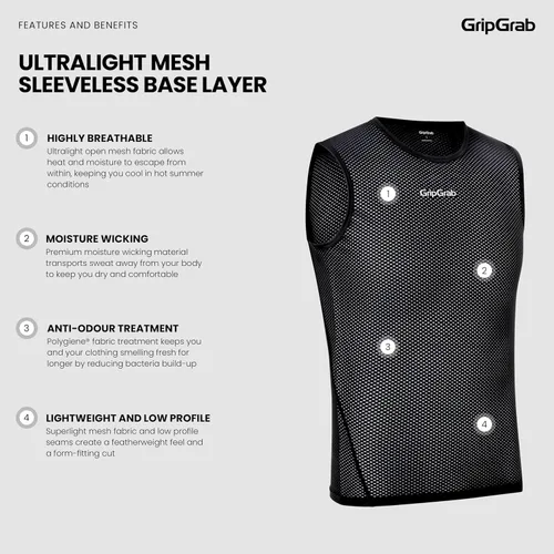 Vista 3 de GripGrab Capa base de ciclismo ultraligera sin mangas - Camiseta interior de malla de verano Negro x1