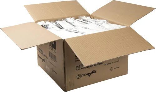 Vista 5 de AmerCare Royal - Juego de cubiertos desechables 5 en 1 de plástico resistente con tenedor, cuchillo, paquetes de sal y pimienta, servilleta de 2