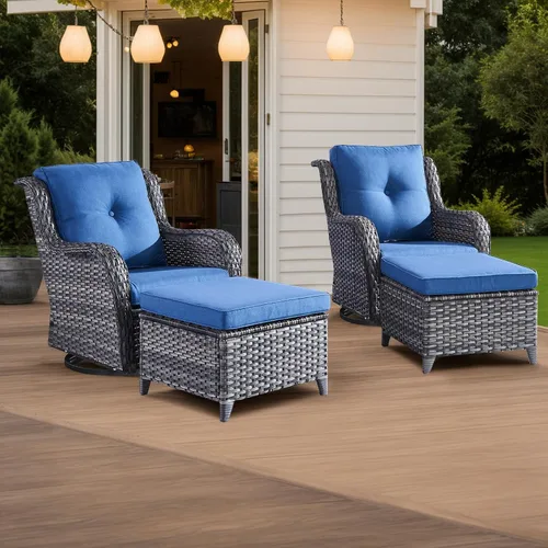 Vista 76 de HUMMUH Juego de 2 Sillas Giratorias Mecedoras de Mimbre para Patio Exterior, Juego de Muebles de Sillas Mecedoras de Ratán (Marrón, Azul) 50,000