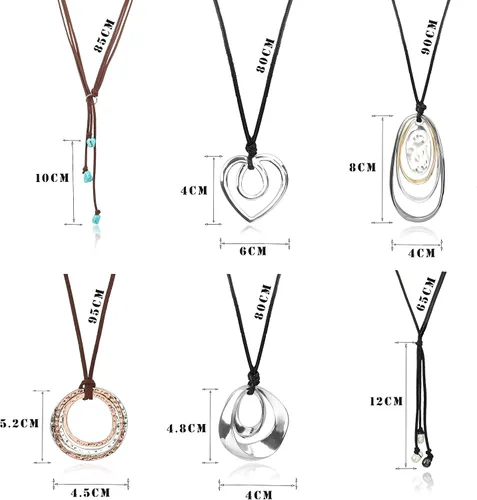 Vista 5 de ORAZIO 6 collares largos con colgante para mujer, joyería de moda, simple, larga, con forma de corazón de hoja de pluma, turquesa, collar en Y
