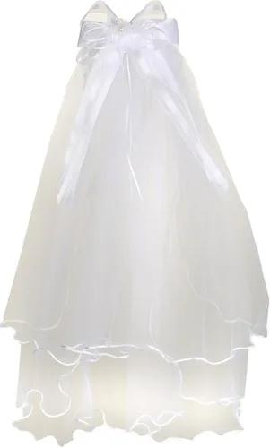 Vista 3 de Flor Chica primera Comunión velo Dos Capas Tul & Tiara Attach estilo # 108