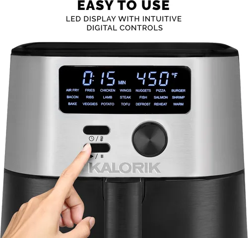 Vista 5 de Kalorik MAXX® Freidora de aire digital 7 en 1 de 4 cuartos de galón, pantalla LED, 21 presets inteligentes, 4 accesorios, libro de recetas, 1600 W