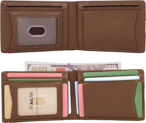 Vista 3 de Aikirin Hombres creativos pintura cartera cuero genuino RFID plegable delgado dinero clip pintado a mano tarjetas titular para los hombres