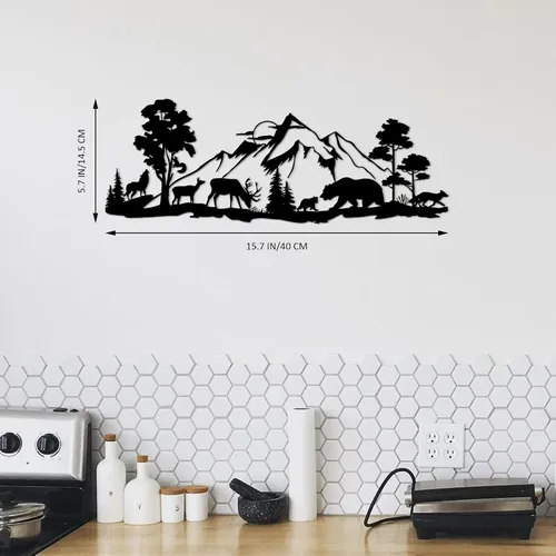 Vista 4 de ESTART Decoración de pared de metal de bosque de montaña, oso de ciervo, arte de pared de metal, decoración de caza de animales rústicos para sala