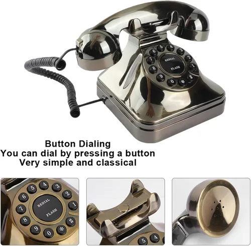 Vista 3 de Teléfono, Yctze Antique Bronze Teléfono Vintage Teléfono Fijo Teléfono de Escritorio Llamada de Escritorio Oficina en casa, Reducción de ruido