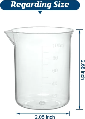 Vista 2 de 6 vasos de plástico de laboratorio de 3.4 fl oz, tazas medidoras transparentes con escala graduada y boquilla de vertido para experimentos