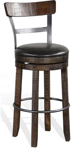 Vista 3 de Pemberly Row Juego de 3 unidades de barra de madera y 2 taburetes giratorios con respaldo - marrón oscuro