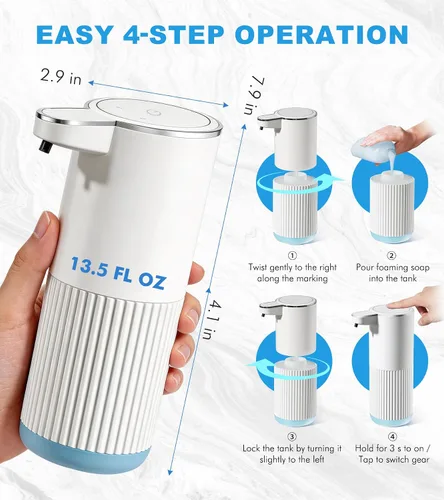 Vista 2 de RYTOXILO Dispensador automático de jabón, paquete de 2 dispensadores de jabón líquido sin contacto blanco para baño, dispensador eléctrico