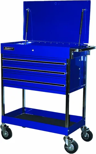 Vista 2 de Homak Professional Series - Carrito de servicio utilitario con tapa abatible de 3 cajones, negro, 34 pulgadas