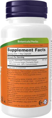 Vista 2 de Cápsulas CurcuBrain de Now Foods con 400 mg de curcumina optimizada, 50 cápsulas vegetarianas
