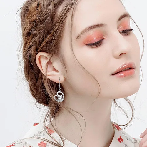 Vista 23 de POPKIMI Bonitos aretes colgantes de animales, joyería de animales, regalos de cumpleaños y Navidad para mujeres, aretes de ópalo de cristal de plata