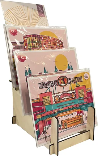 Vista 10 de Soporte de exhibición de madera - Platos, impresiones artísticas, obras de arte, imágenes, libros, papelería, discos, revistas y más - Ferias