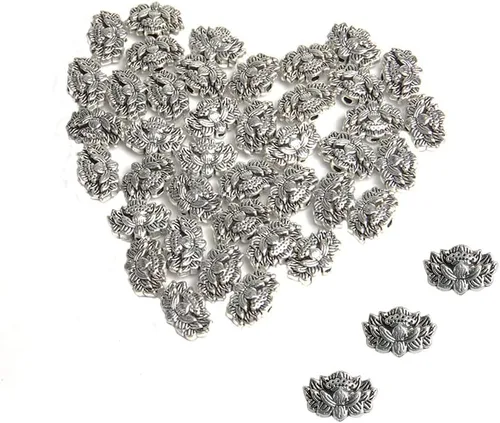 Vista 2 de Comimark 40 cuentas espaciadoras sueltas de flor de loto de plata antigua para hacer joyas y pulseras