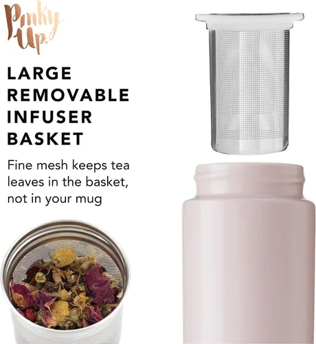 Vista 3 de Pinky Up Tatyana - Taza de cerámica con infusor de té de acero inoxidable, taza de viaje con tapa para té de hojas sueltas, perfecta para rutinas