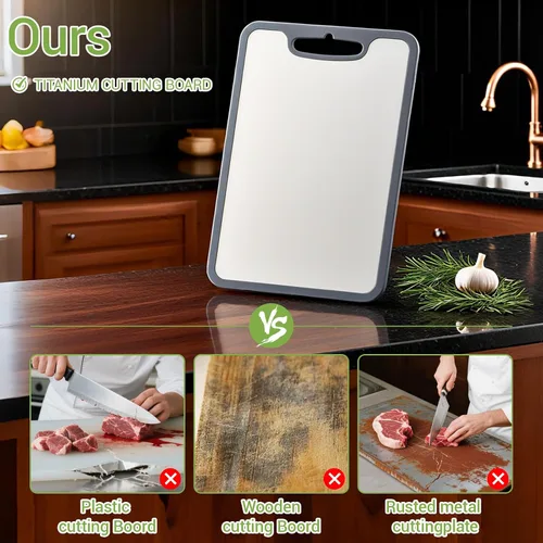 Vista 8 de Juego de tabla de cortar de titanio de 3 piezas, tablas de cortar de metal para cocina, tabla de cortar de acero inoxidable, tablas de cortar