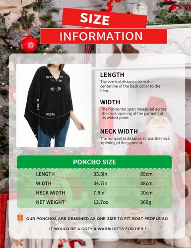Vista 5 de Ferand Poncho de ajuste holgado para mujer con elegantes botones de cuerno, cuello en V y dobladillo en V