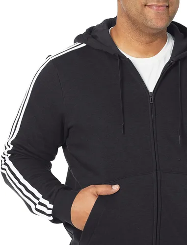Vista 3 de adidas Sudadera con capucha Essentials de forro polar con 3 rayas y cremallera completa, Negro