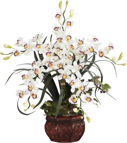Vista 9 de Cymbidium con jarrón decorativo, arreglo de seda