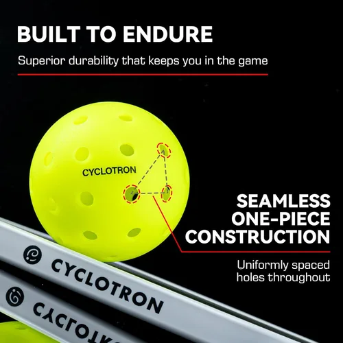 Vista 3 de cyclotron P-40 Outdoor Pickleball Balls – USAPA Approved Pickleballs, 40-Hole Precision Design, High Visibility, Durable Seamless HDPE Construction