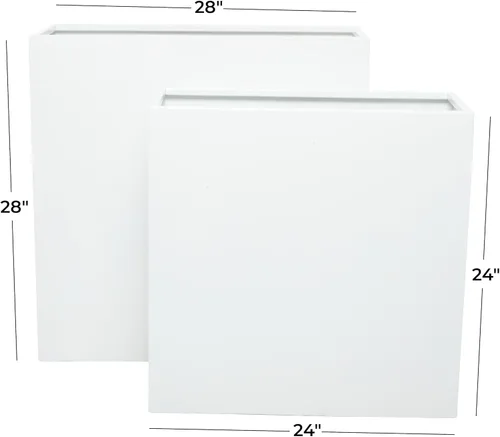 Vista 6 de Deco 79 Maceta de metal para interiores y exteriores, maceta rectangular grande, juego de 2 macetas de 28 pulgadas, 24 pulgadas de alto, color blanco