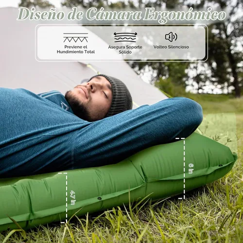 Vista 3 de Colchoneta de dormir para camping, extra grueso, 4.7 pulgadas, colchoneta inflable ultraligera e impermeable con colchón de aire integrado para Verde