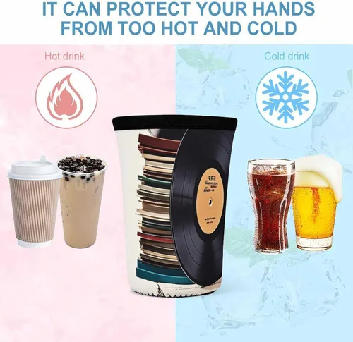 Vista 4 de Vinyl Records And Tapes Reusable Insulated Neoprene Iced Coffee Cup Sleeves 3 Sizes Diving Material Cup Durable Beverage Covers for Cold Coffee Tea